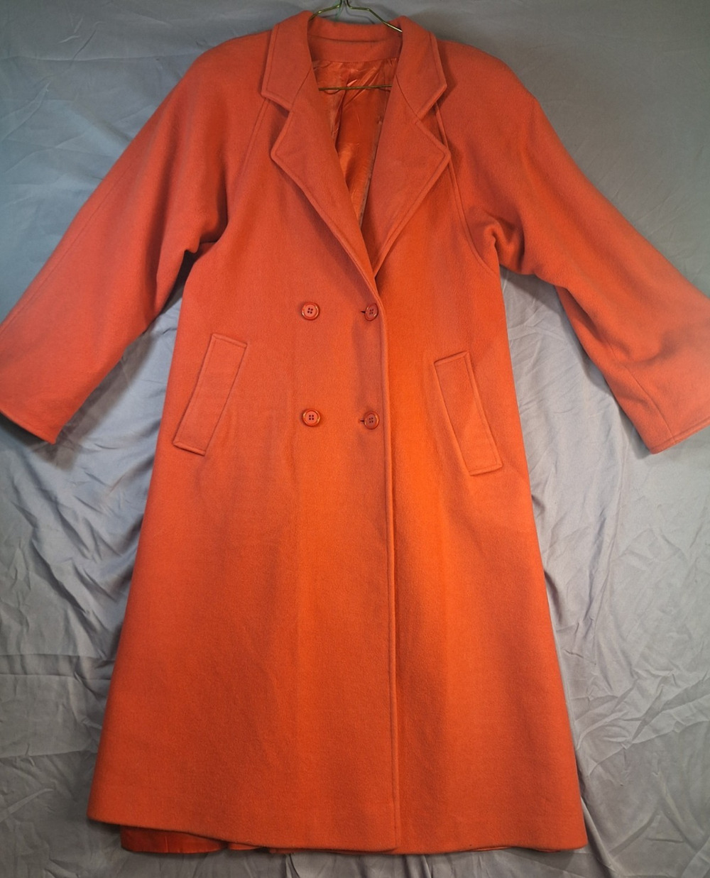 Vintage Fleurette Red Cashmere Women Double Breasted Long Wool Coat Size 14-16